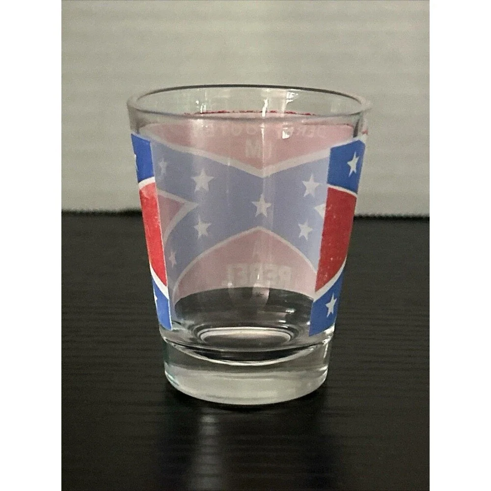 Rebal shot glass .  confedrate  flag Darn tooting  vintage